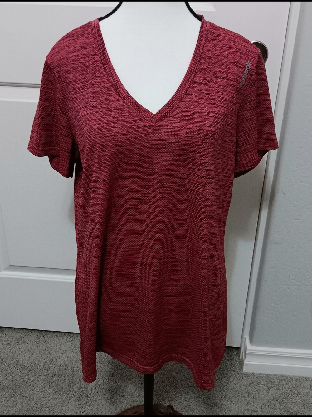 Reebok Women's Short Sleeve V-Neck Top - Wine Red